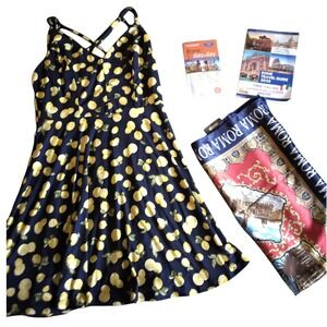 Lime Britton Lemon Print Dress (L) + Italy Souvenir Scarf + 2 Rome Travel Guides